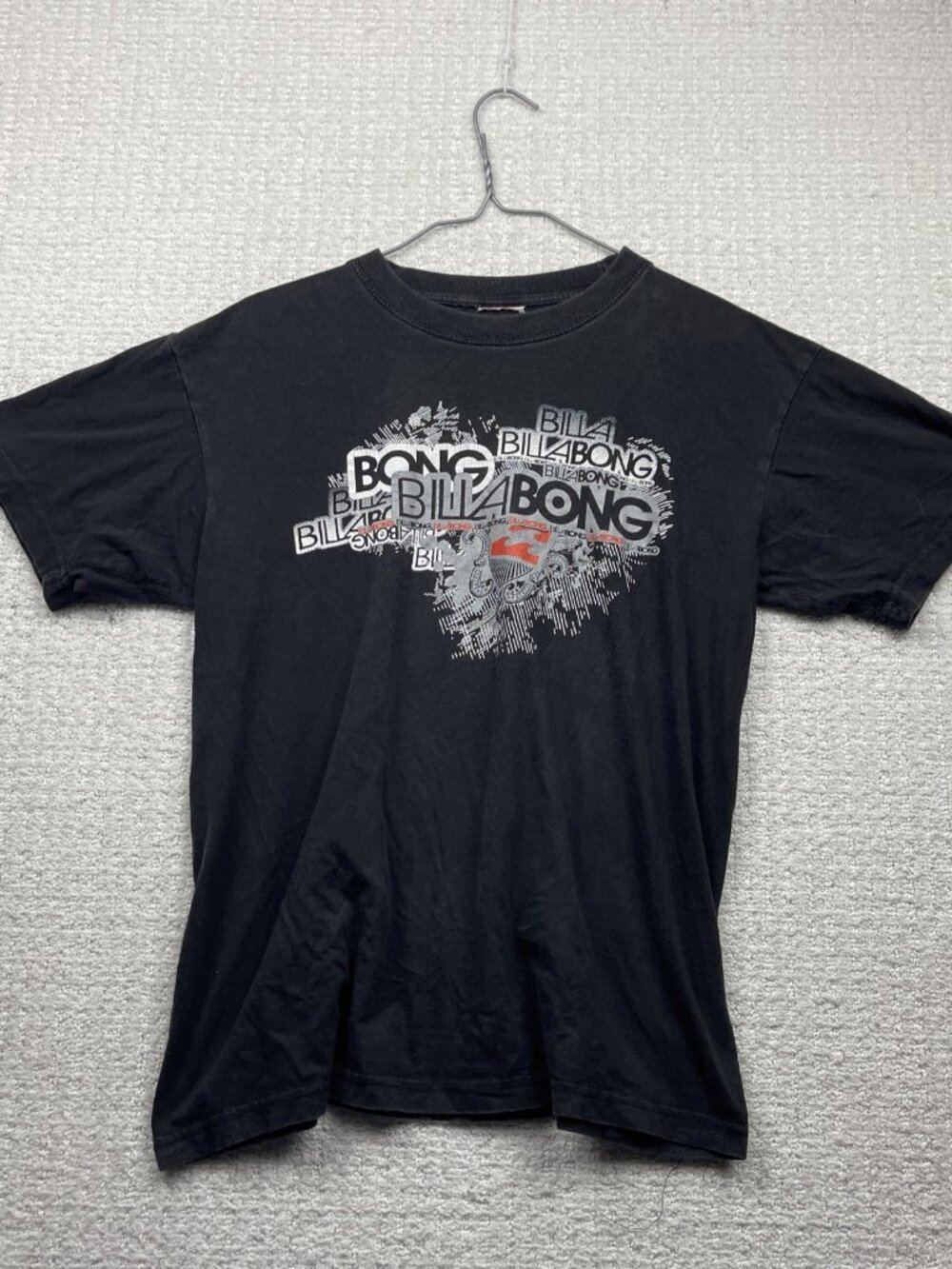 Y2K Billabong Black Faded Alt Grunge Logo T Shirt Surf / Skater 2000's Men Read